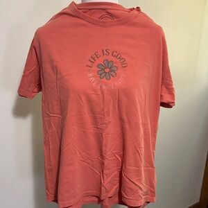 Life Is Good Coral Short Sleeve Tee with Flower Graphic